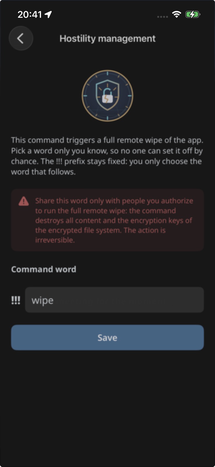 Hostility management — remote wipe command
